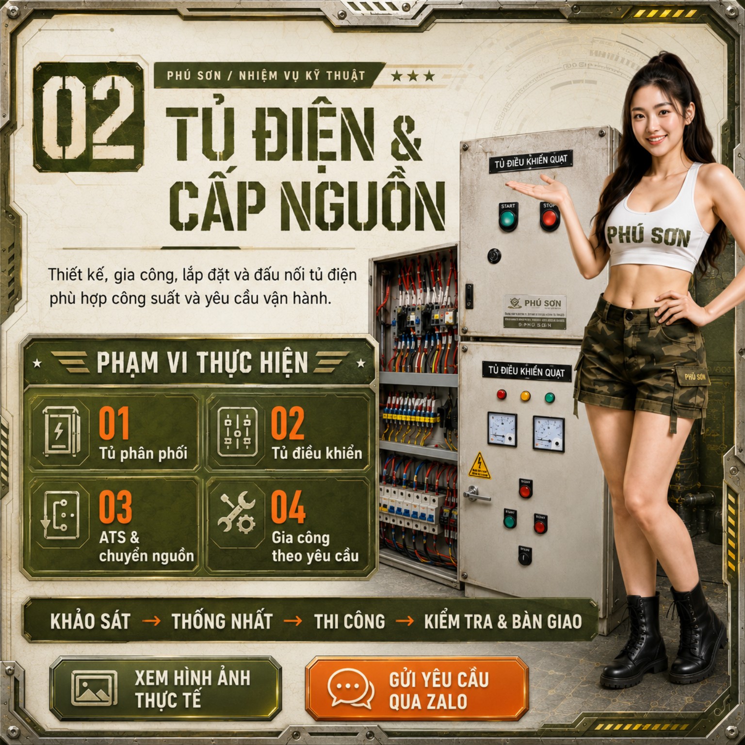 Tủ điện và cấp nguồn - phạm vi thiết kế, gia công và lắp đặt của Điện Phú Sơn