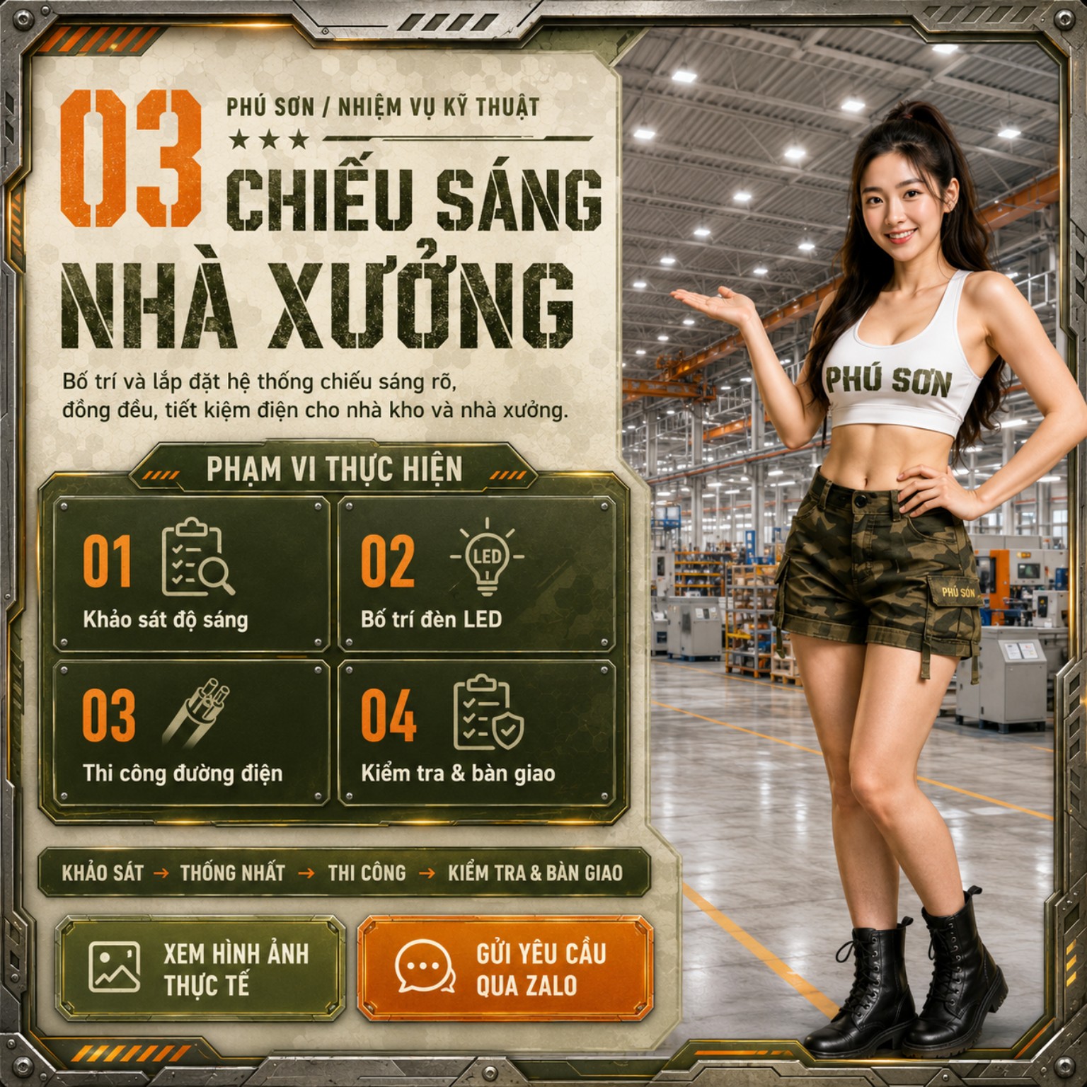 Chiếu sáng nhà xưởng - khảo sát, bố trí đèn LED, thi công và bàn giao
